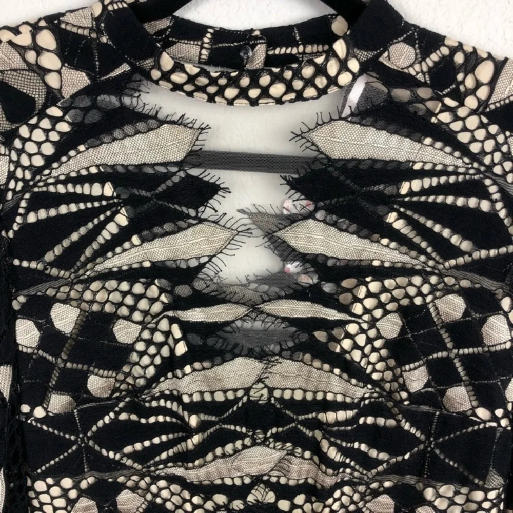 Free People Black Art Deco Lace Mini Dress - Picture 3 of 15